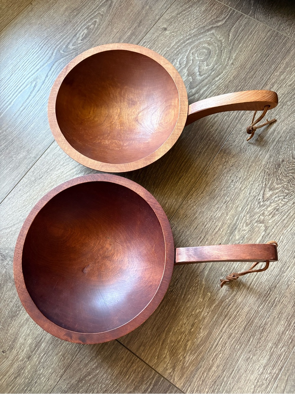Vintage Baribocraft Canada Handcrafted Wooden Bowls with Handles - Set of 2